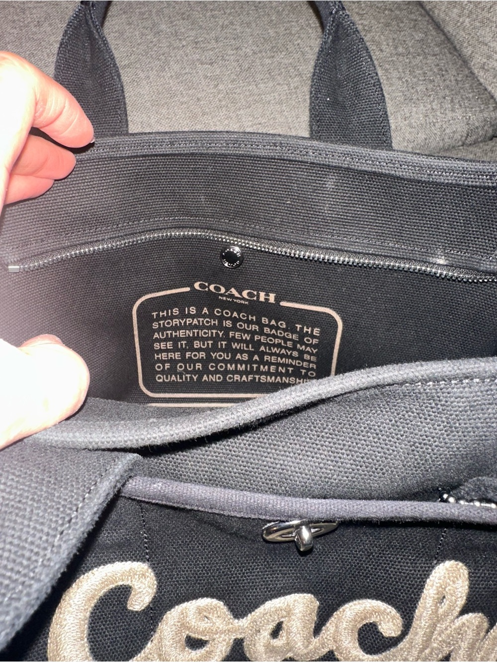Coach New York Black Canvas Tote with Gold Logo - Picture 3 of 6